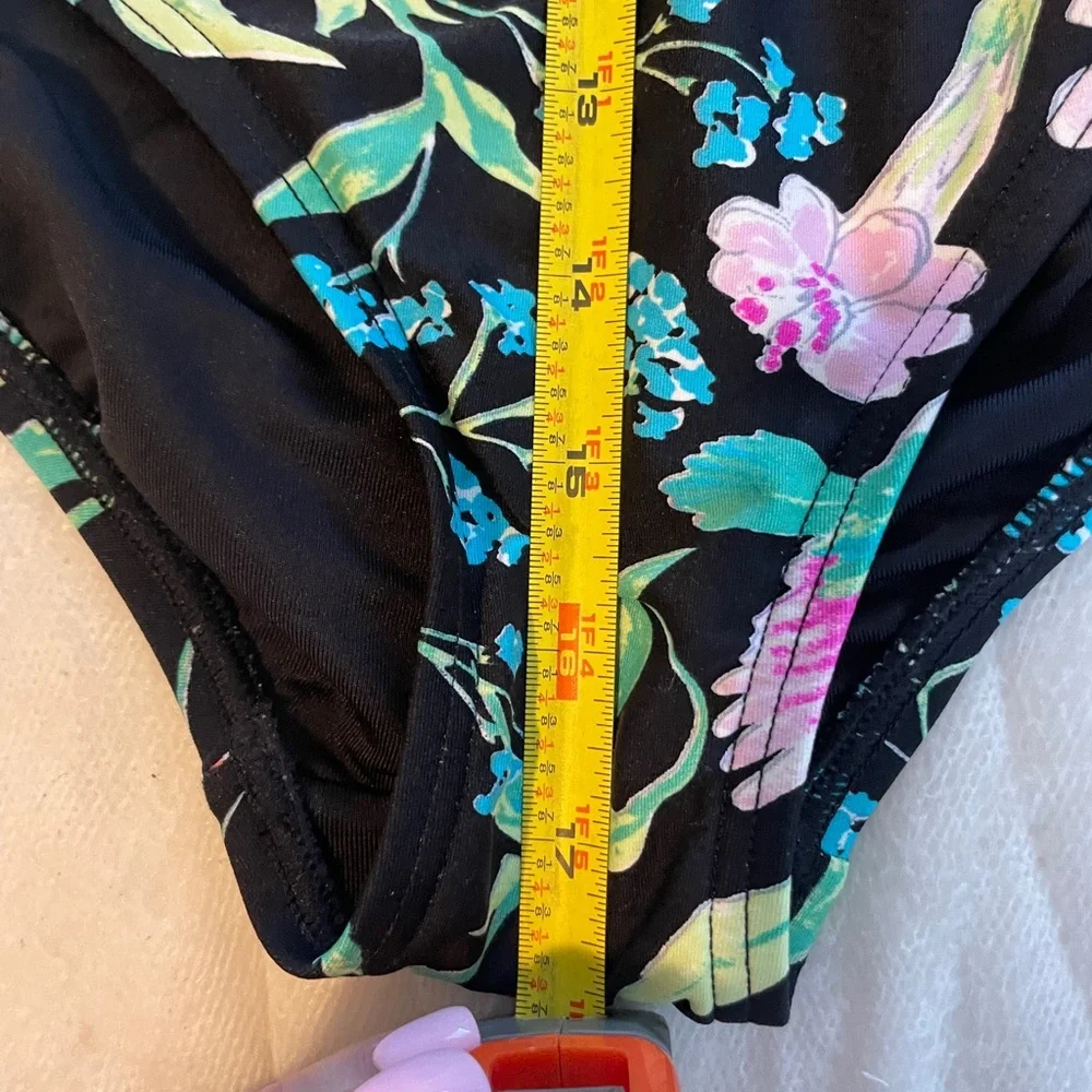 NWT Kate Spade Multicolor Floral Shoulder Tie V-Neck One-Piece Swimsuit. Large.